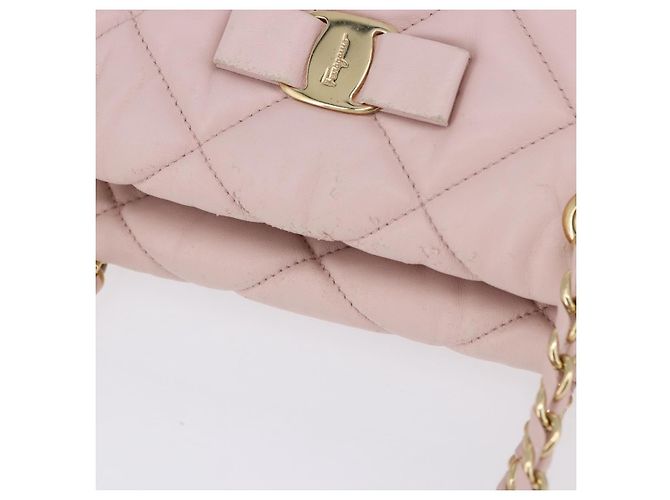 Borsa a tracolla Salvatore Ferragamo Vala Chain in pelle rosa tono oro Auth 198526A - vista 8