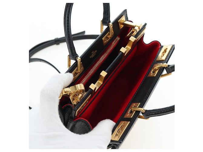 Borsa VALENTINO Rock Studs in pelle 2way Nero Oro Auth 195239M D'oro - vista 10