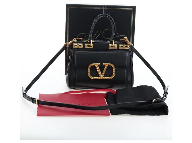 Borsa VALENTINO Rock Studs in pelle 2way Nero Oro Auth 195239M D'oro - vista 12