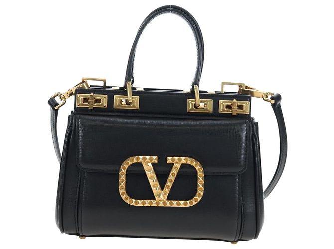 Borsa VALENTINO Rock Studs in pelle 2way Nero Oro Auth 195239M D'oro - vista 13
