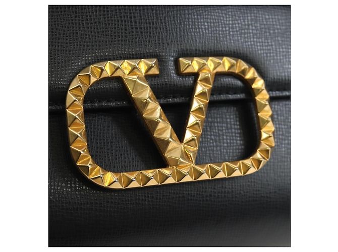 Borsa VALENTINO Rock Studs in pelle 2way Nero Oro Auth 195239M D'oro - vista 19