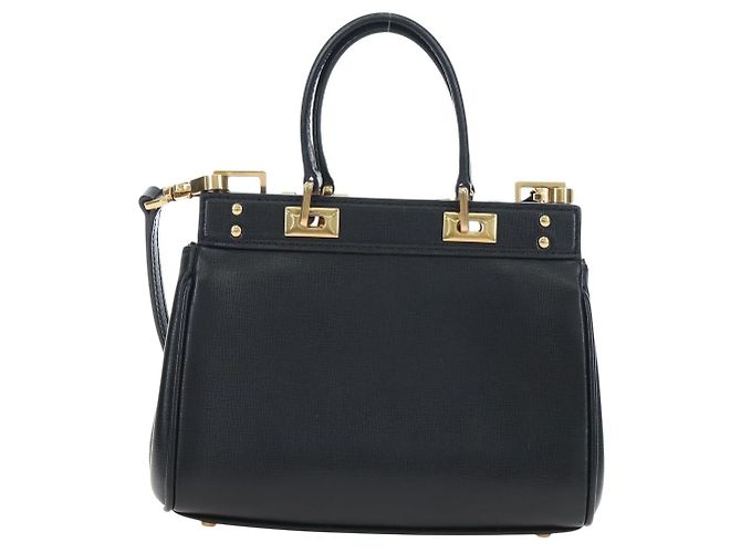 Borsa VALENTINO Rock Studs in pelle 2way Nero Oro Auth 195239M D'oro - vista 2