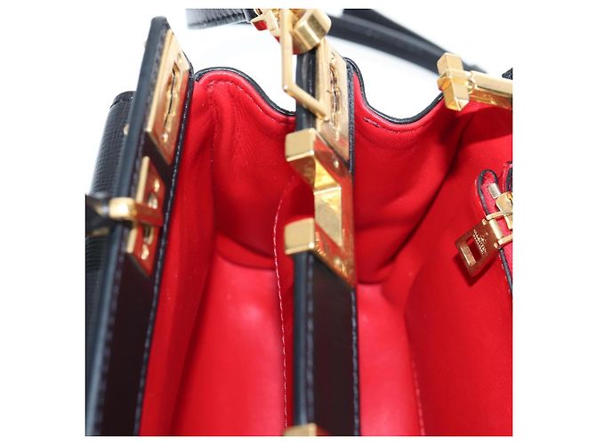Borsa VALENTINO Rock Studs in pelle 2way Nero Oro Auth 195239M D'oro - vista 26