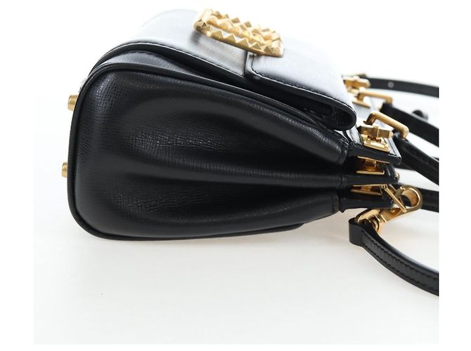 Borsa VALENTINO Rock Studs in pelle 2way Nero Oro Auth 195239M D'oro - vista 4