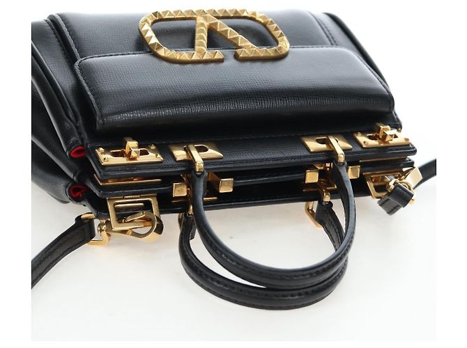 Borsa VALENTINO Rock Studs in pelle 2way Nero Oro Auth 195239M D'oro - vista 6