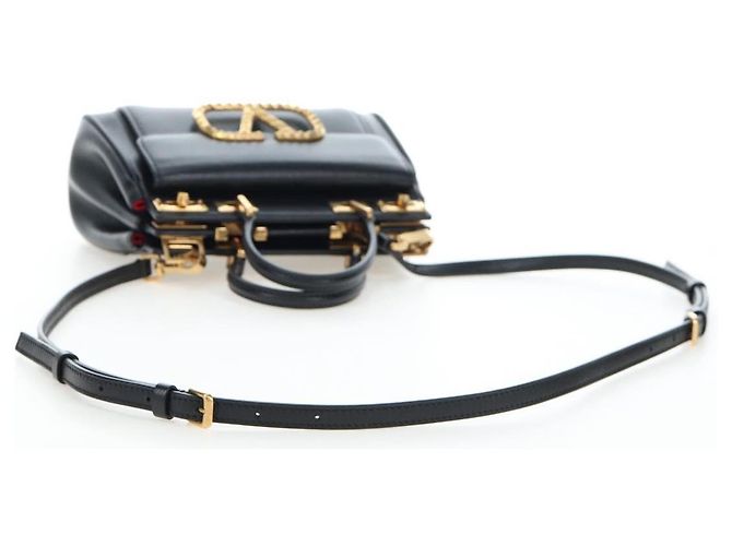 Borsa VALENTINO Rock Studs in pelle 2way Nero Oro Auth 195239M D'oro - vista 8