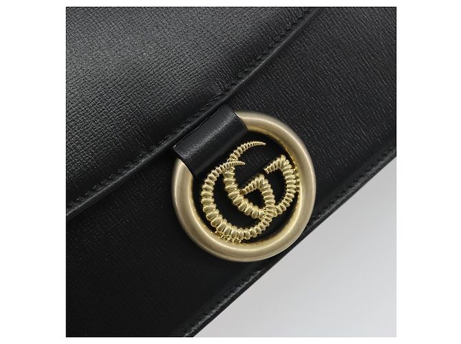Borsa a tracolla GUCCI in pelle nera e oro 589474 Auth mr2812 Nero D'oro - vista 15