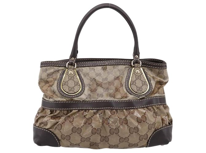 Borsa GUCCI GG Canvas GG crystal Coated Canvas Beige Gold 223964 Auth 197056 D'oro - vista 2
