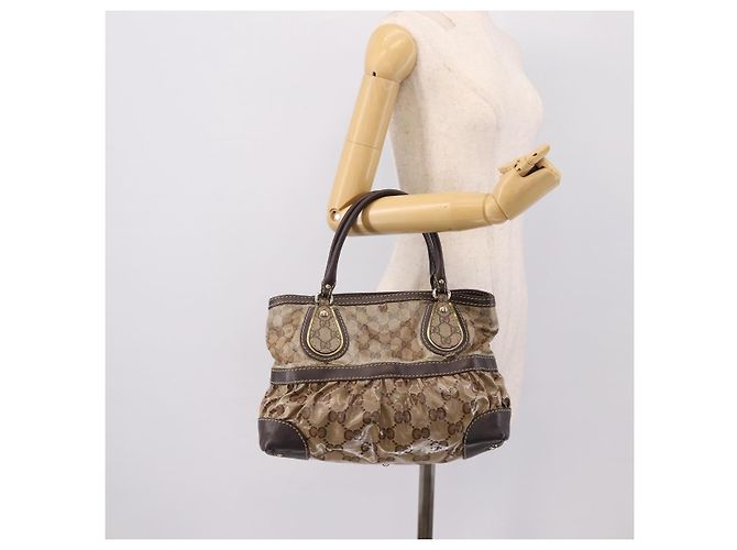 Borsa GUCCI GG Canvas GG crystal Coated Canvas Beige Gold 223964 Auth 197056 D'oro - vista 23