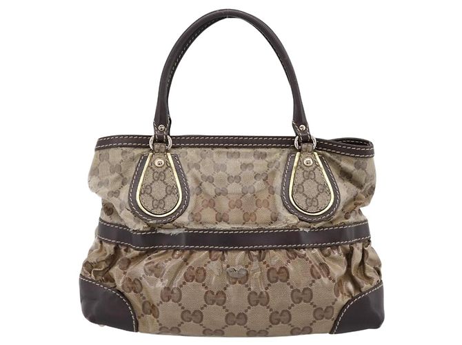 Borsa GUCCI GG Canvas GG crystal Coated Canvas Beige Gold 223964 Auth 197056 D'oro - vista 3