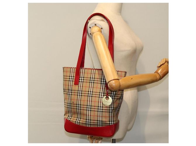 Borsa Tote Burberrys Nova Check Canvas Auth 75666 Beige D'oro - vista 20