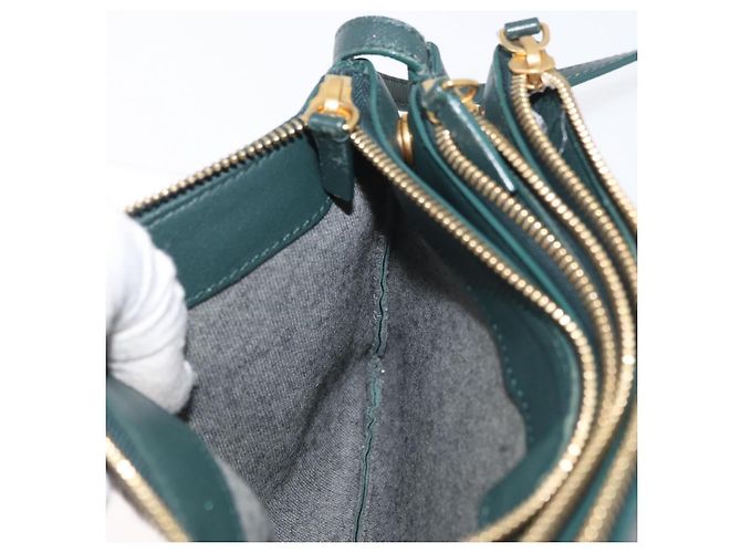 Céline Borsa a tracolla CELINE Trio in pelle verde e oro Auth 177008A D'oro - vista 19