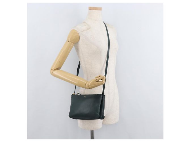 Céline Borsa a tracolla CELINE Trio in pelle verde e oro Auth 177008A D'oro - vista 23