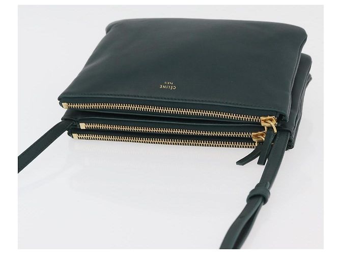 Céline Borsa a tracolla CELINE Trio in pelle verde e oro Auth 177008A D'oro - vista 6