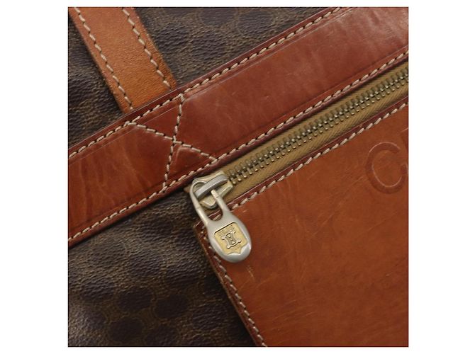 Céline Borsa a tracolla CELINE Macadam Canvas PVC Leather Brown Gold Auth 196695A Marrone D'oro - vista 14