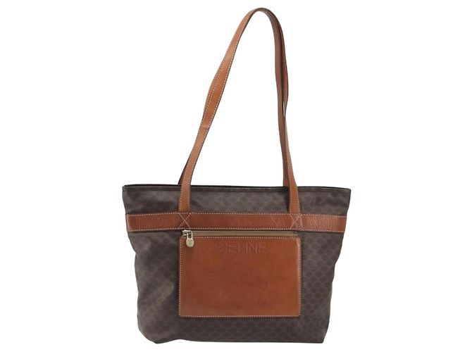 Céline Borsa a tracolla CELINE Macadam Canvas PVC Leather Brown Gold Auth 196695A Marrone D'oro - vista 2