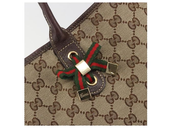 GUCCI GG Canvas Web Sherry Line Tote Bag Braun Gold 163805 Auth mr2841 Golden - Ansicht 14