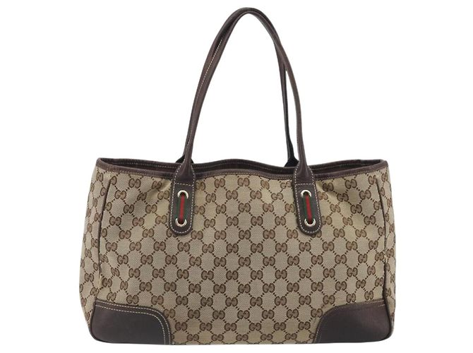 GUCCI GG Canvas Web Sherry Line Tote Bag Braun Gold 163805 Auth mr2841 Golden - Ansicht 3