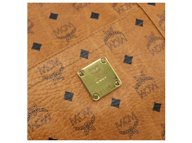 Borsa Tote MCM Vicetos PVC Pelle Marrone Tono Oro Auth BA14772 - vista 15