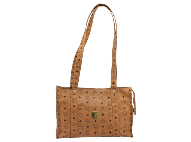 Borsa Tote MCM Vicetos PVC Pelle Marrone Tono Oro Auth BA14772 - vista 2