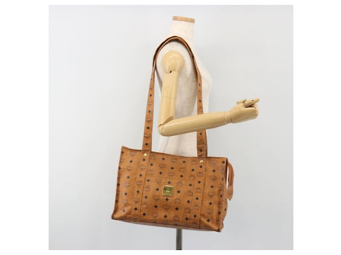 Borsa Tote MCM Vicetos PVC Pelle Marrone Tono Oro Auth BA14772 - vista 22