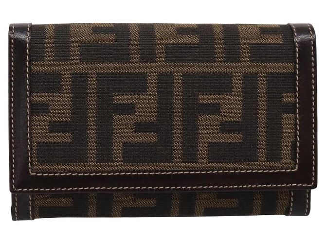Cartera bifold FENDI Zucca Canvas Negro Marrón Auth 196628V Castaño - vista 13