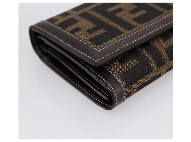 Cartera bifold FENDI Zucca Canvas Negro Marrón Auth 196628V Castaño - vista 14