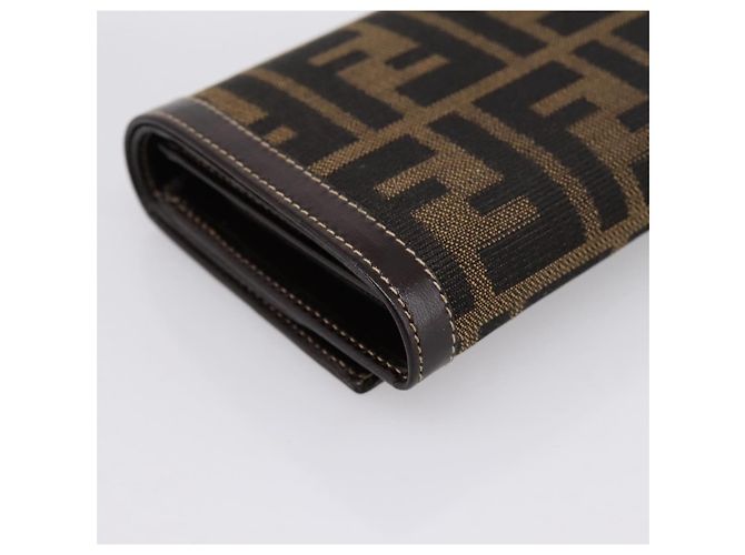 Cartera bifold FENDI Zucca Canvas Negro Marrón Auth 196628V Castaño - vista 16