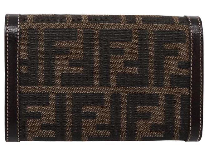 Cartera bifold FENDI Zucca Canvas Negro Marrón Auth 196628V Castaño - vista 2