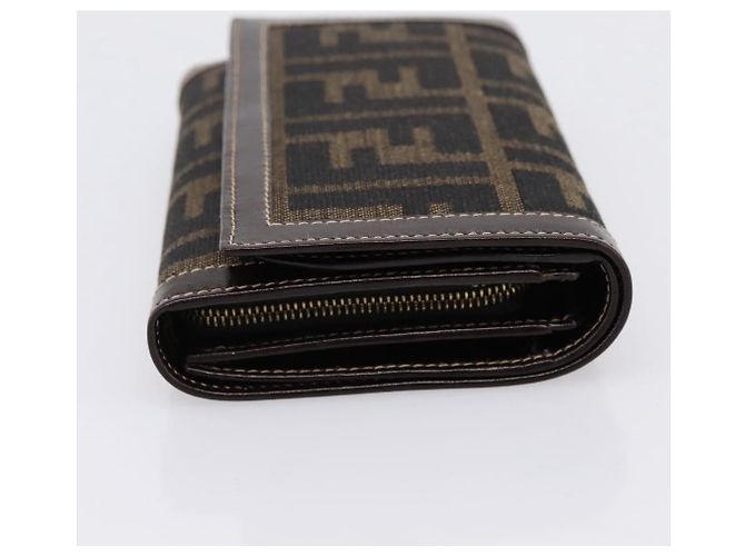 Cartera bifold FENDI Zucca Canvas Negro Marrón Auth 196628V Castaño - vista 4