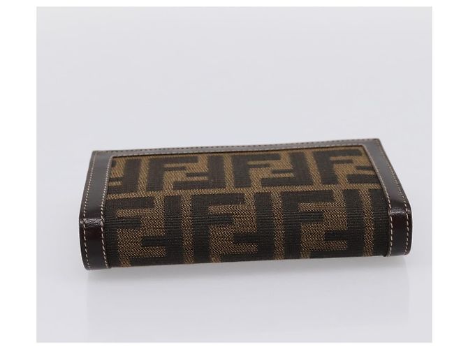 Cartera bifold FENDI Zucca Canvas Negro Marrón Auth 196628V Castaño - vista 5