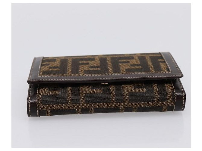 Cartera bifold FENDI Zucca Canvas Negro Marrón Auth 196628V Castaño - vista 6
