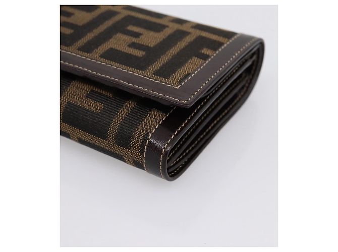 Cartera bifold FENDI Zucca Canvas Negro Marrón Auth 196628V Castaño - vista 7