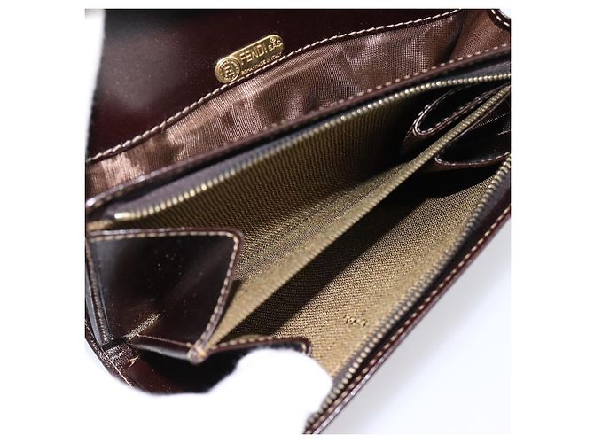 Cartera bifold FENDI Zucca Canvas Negro Marrón Auth 196628V Castaño - vista 9