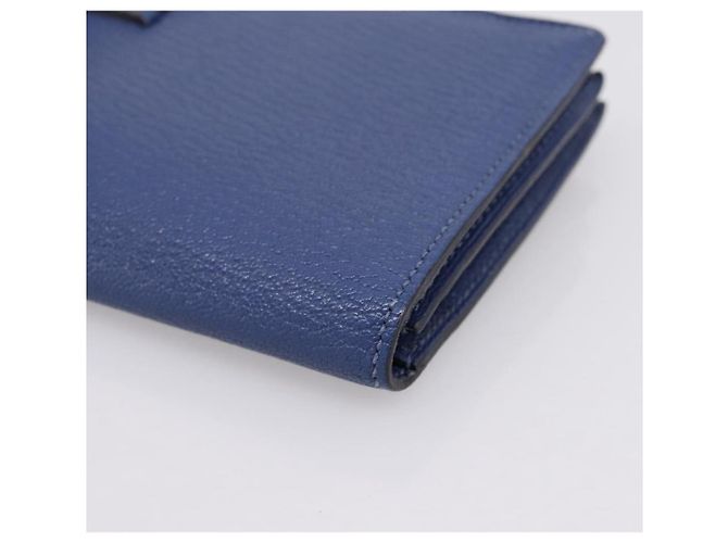 Hermès Portafoglio HERMES Bearn Soufflet in pelle blu argento Auth 198789V - vista 10