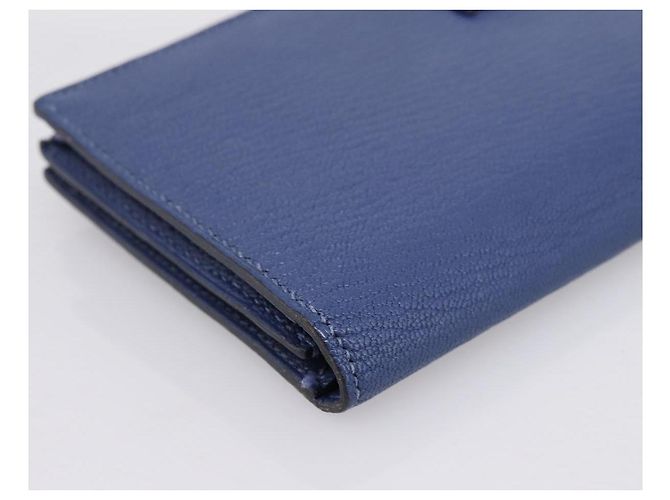 Hermès Portafoglio HERMES Bearn Soufflet in pelle blu argento Auth 198789V - vista 11