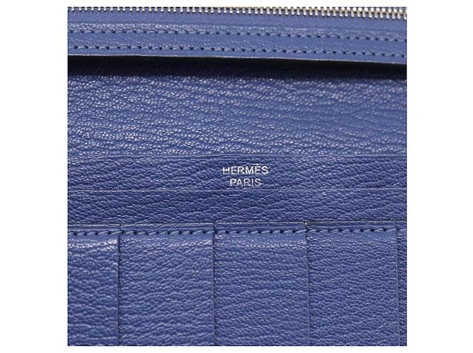 Hermès Portafoglio HERMES Bearn Soufflet in pelle blu argento Auth 198789V - vista 12