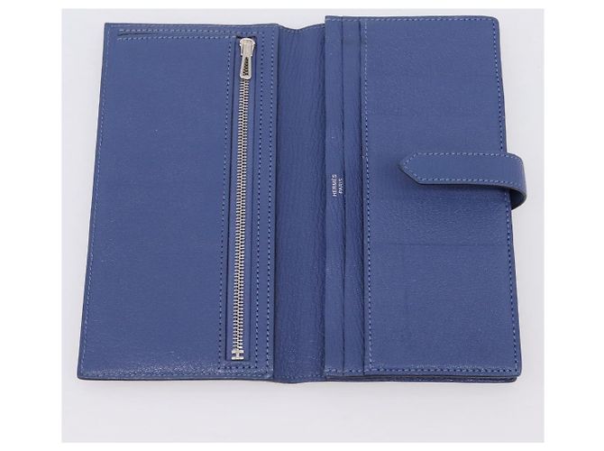 Hermès Portafoglio HERMES Bearn Soufflet in pelle blu argento Auth 198789V - vista 13