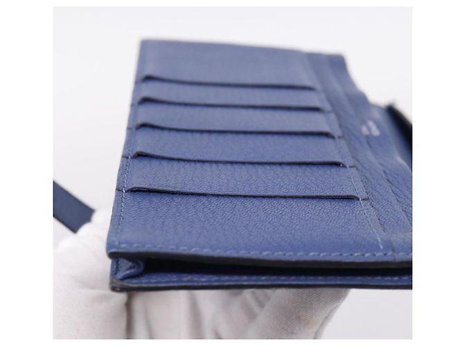 Hermès Portafoglio HERMES Bearn Soufflet in pelle blu argento Auth 198789V - vista 14