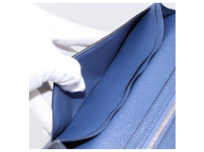 Hermès Portafoglio HERMES Bearn Soufflet in pelle blu argento Auth 198789V - vista 15