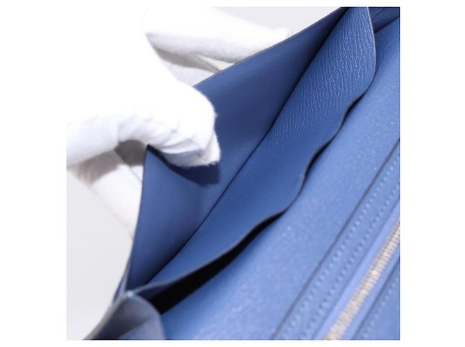 Hermès Portafoglio HERMES Bearn Soufflet in pelle blu argento Auth 198789V - vista 16