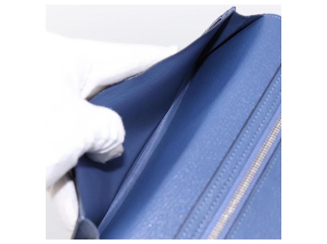 Hermès Portafoglio HERMES Bearn Soufflet in pelle blu argento Auth 198789V - vista 17