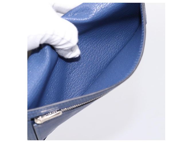 Hermès Portafoglio HERMES Bearn Soufflet in pelle blu argento Auth 198789V - vista 18