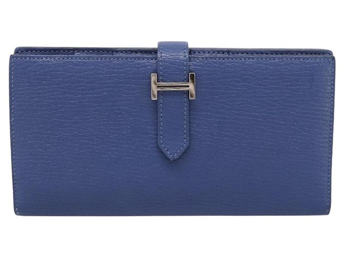 Hermès Portafoglio HERMES Bearn Soufflet in pelle blu argento Auth 198789V - vista 2