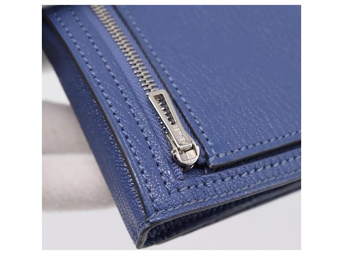 Hermès Portafoglio HERMES Bearn Soufflet in pelle blu argento Auth 198789V - vista 20