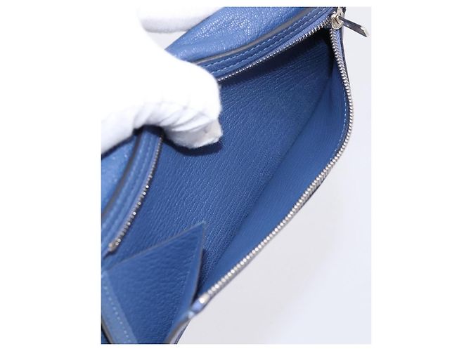 Hermès Portafoglio HERMES Bearn Soufflet in pelle blu argento Auth 198789V - vista 21