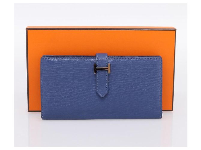 Hermès Portafoglio HERMES Bearn Soufflet in pelle blu argento Auth 198789V - vista 22