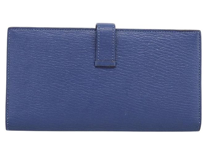 Hermès Portafoglio HERMES Bearn Soufflet in pelle blu argento Auth 198789V - vista 3