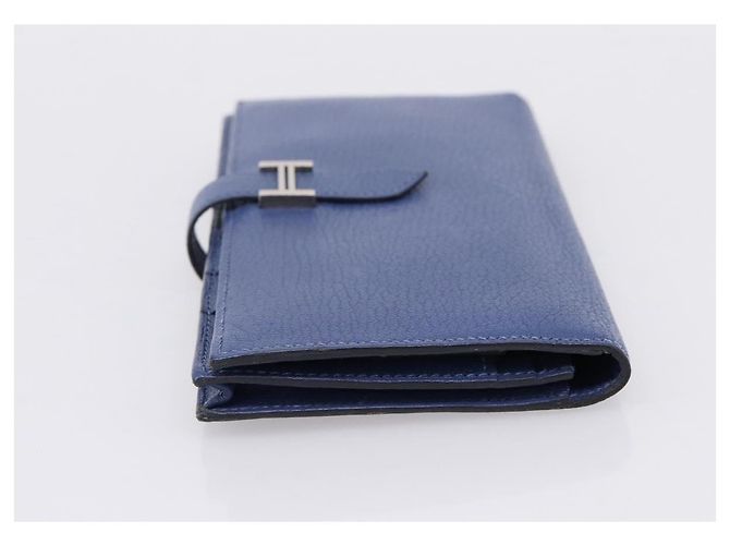 Hermès Portafoglio HERMES Bearn Soufflet in pelle blu argento Auth 198789V - vista 4