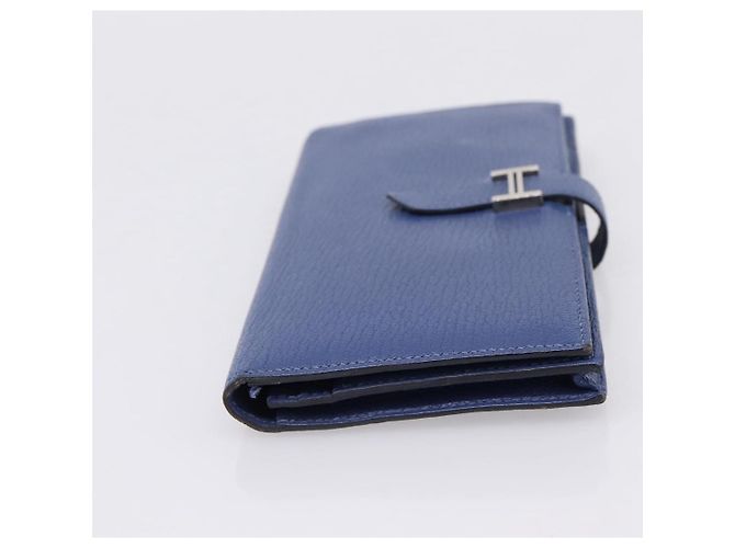 Hermès Portafoglio HERMES Bearn Soufflet in pelle blu argento Auth 198789V - vista 5